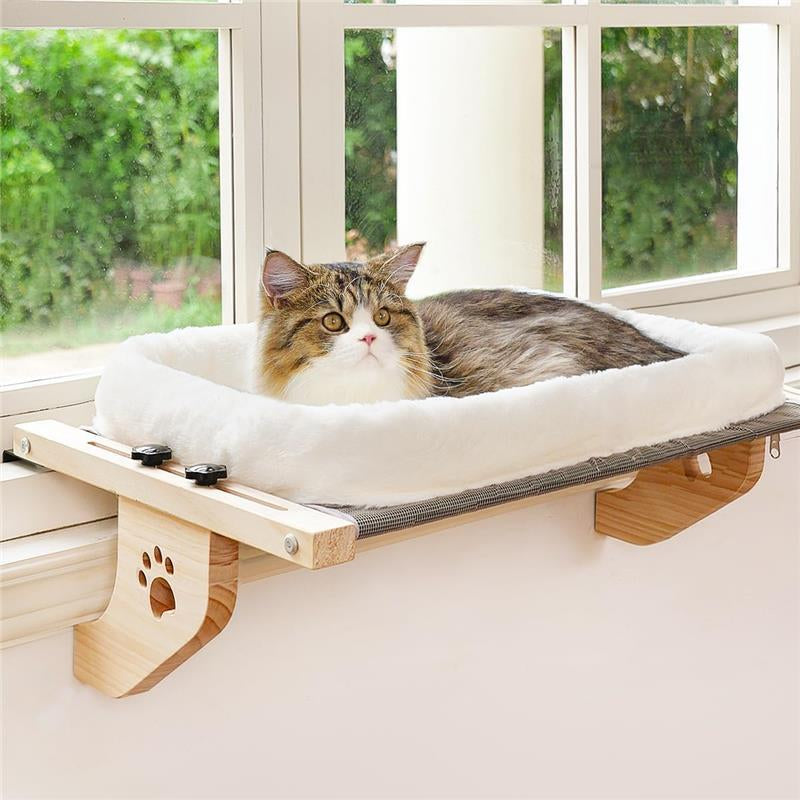 Cat Sill Window Perch Sturdy Cat Hammock Window Seat with Cushion Bed Cover, Wood & Metal Frame for Large Cats, Easy to Adjust Cat Bed for Windowsill, Bedside, Drawer and Cabinet(Cushion Bed): Size: 21.7''L X 15''W