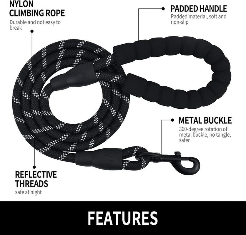 Reflective Dog Leash with Padded Handle for Comfort and Safety - Suitable for Small, Medium, and Large Dogs