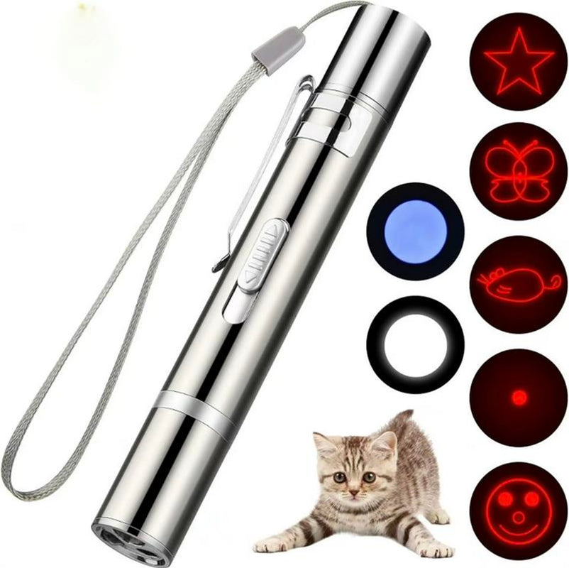 Cat Toys, Laser Pointer with 5 Adjustable Patterns, USB Recharge Laser, Long Range and 3 Modes Training Chaser Interactive Toy, Dog Laser Toy 3 Light Colors Cat Interactive Toys for Dogs, Cats, Pet Chase Toy for Fun Playing Training Exercise Indoors