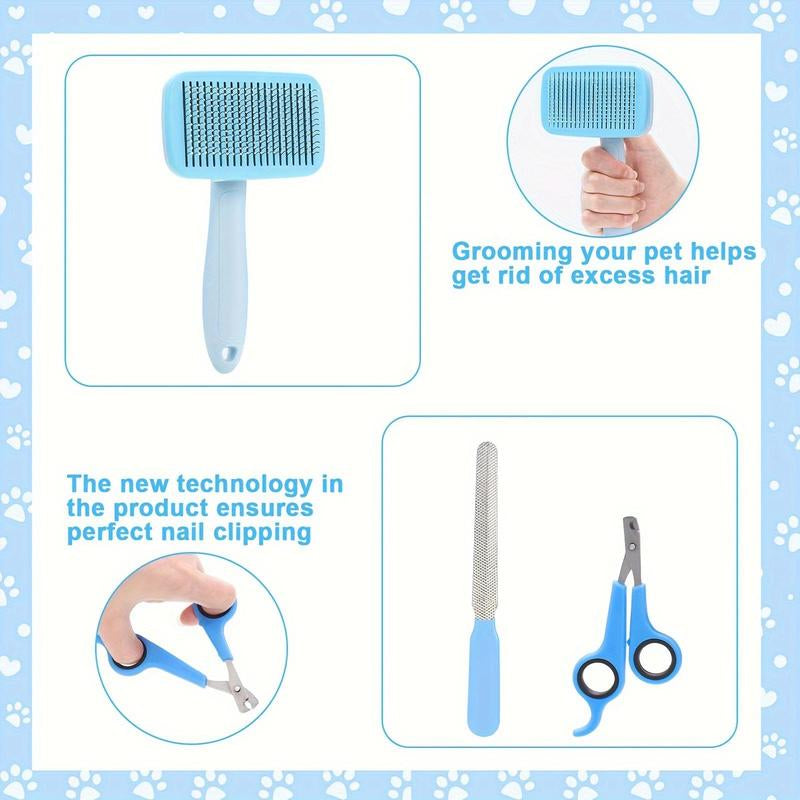 Pet Grooming Kit, 8 Counts/Set Pet Grooming Brush Set, Including Pet Nail Clipper & Scissors & Shampoo Brush & Hair Removal Brush & Silicone Toothbrush, Dog & Cat Grooming Supplies