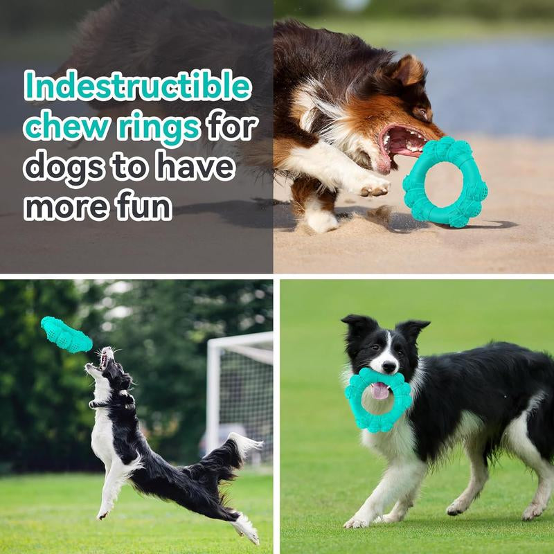 Indestructible Dog Chew Ring Toys for Aggressive Chewers, Super Chewer Dog Toys for Medium Large Dogs, Puppy Teething Rings for Relax, Interactive Dog Ring Toys, Heavy Duty Dog Teething Toys