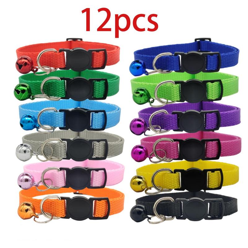 Colorful Breakaway Pet Collar Set - 12 Safety Buckle Nylon Collars for Puppies and Kittens in Mixed Colors