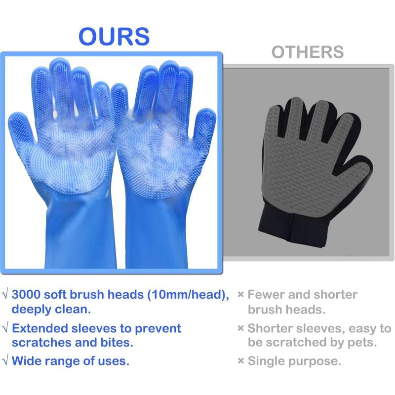 Silicone Pet Grooming Gloves for Dogs and Cats - Bathing, Finger Design for Massage Shampoo Brush