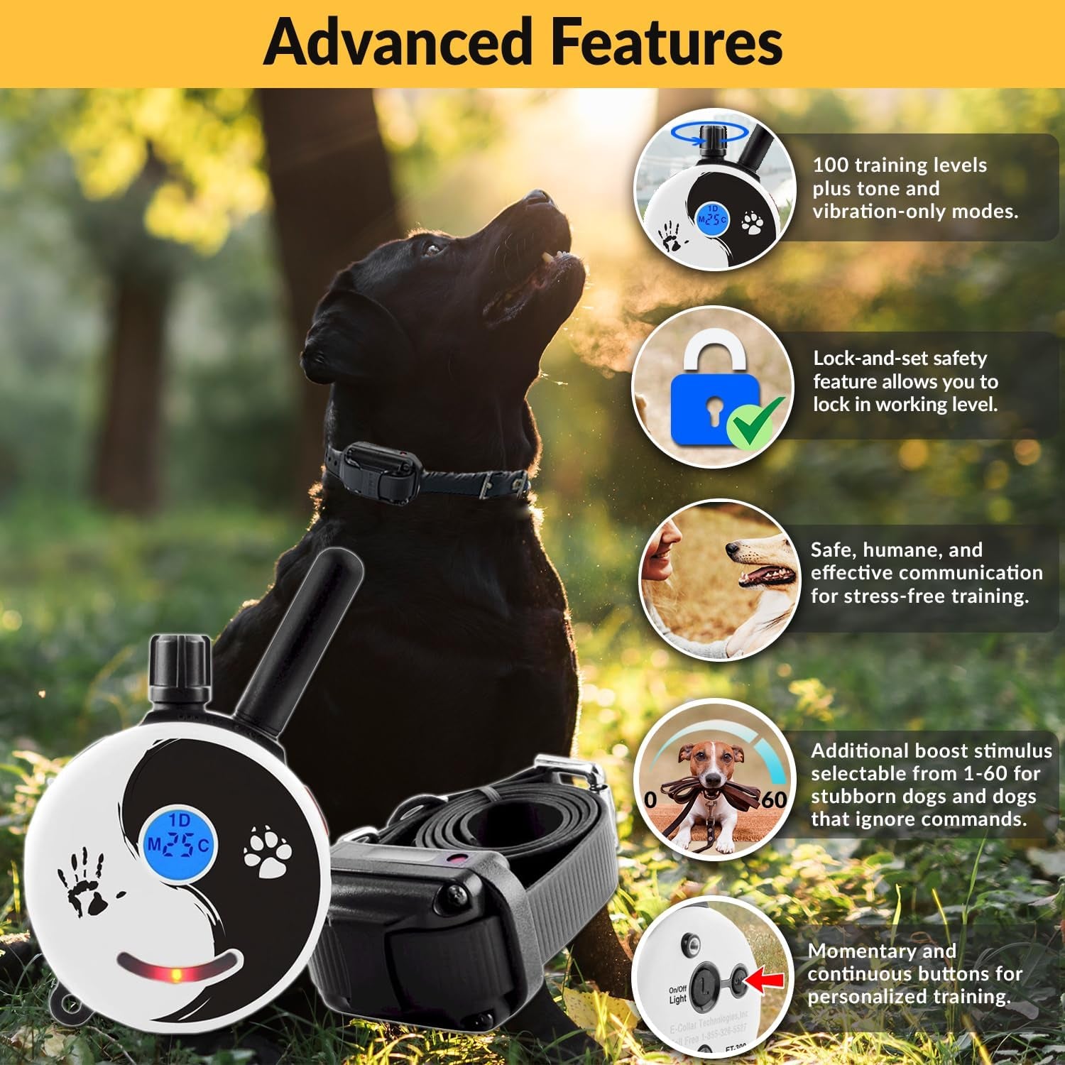 E-Collar Dog Training Collar, Rechargeable Remote + Finger Clicker