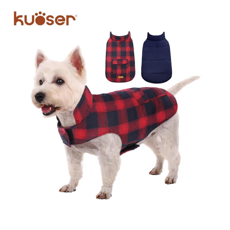 Kuoser Dog Winter Coat, Reversible Dog Jacket, Warm Dog Coat British Style Puppy Cold Weather Coat