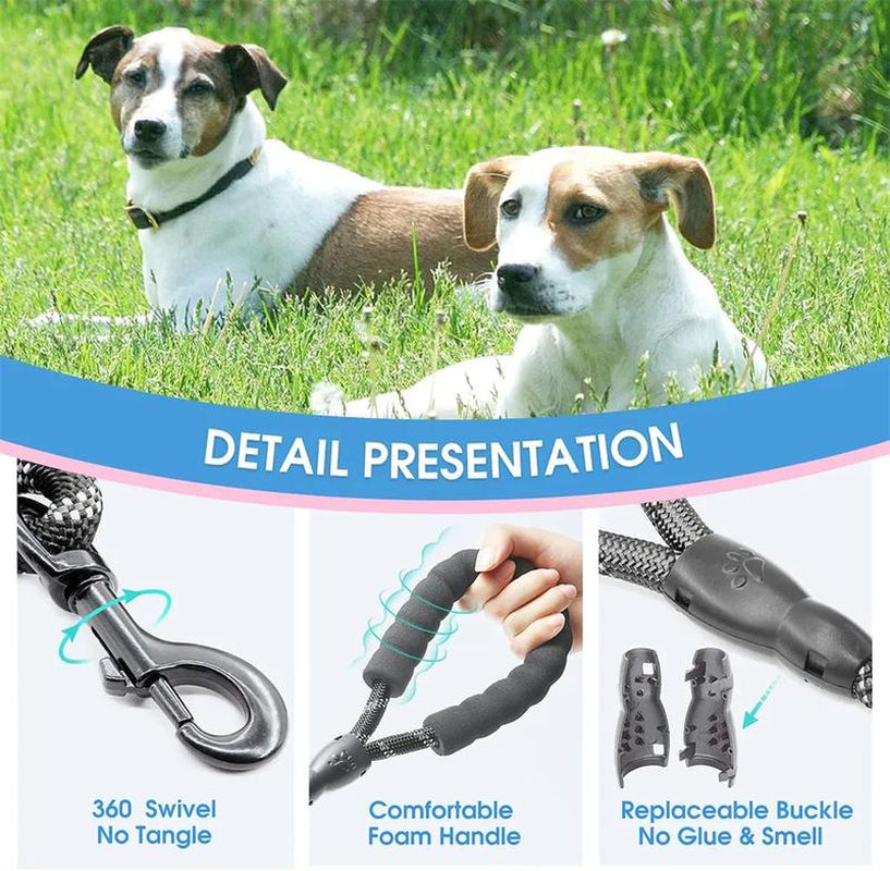 Reflective Dog Leash with Padded Handle for Comfort and Safety - Suitable for Small, Medium, and Large Dogs