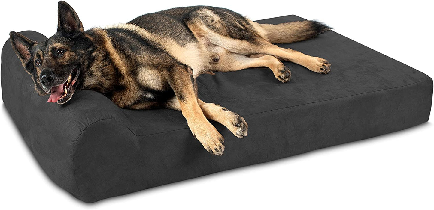 Orthopedic Dog Bed W/Headrest - 7” Dog Bed for Large Dogs W/Washable Microsuede Cover