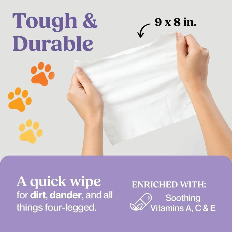 Wipemate Lavender XL Pet Wipes for Medium to Large Dogs & Cats, No-Rinse Solution, Hypoallergenic, Gentle, Deodorizing - Pet Wipes for Cleans Paws, Ears, Fur, Butt, & Anal Glands (100 Count)