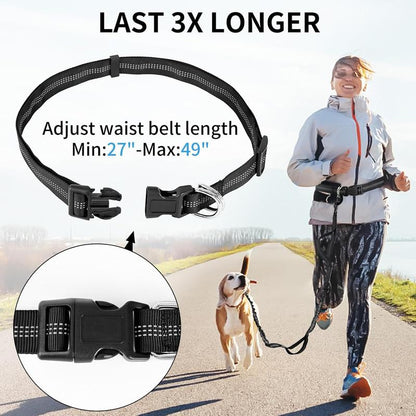 Hands-Free Dog Leash with Zipper Pouch–Retractable Bungee Waist Leash with Dual Padded Handles and Fanny Pack for Training, Walking, Running, and Hiking with Medium to Large Dogs