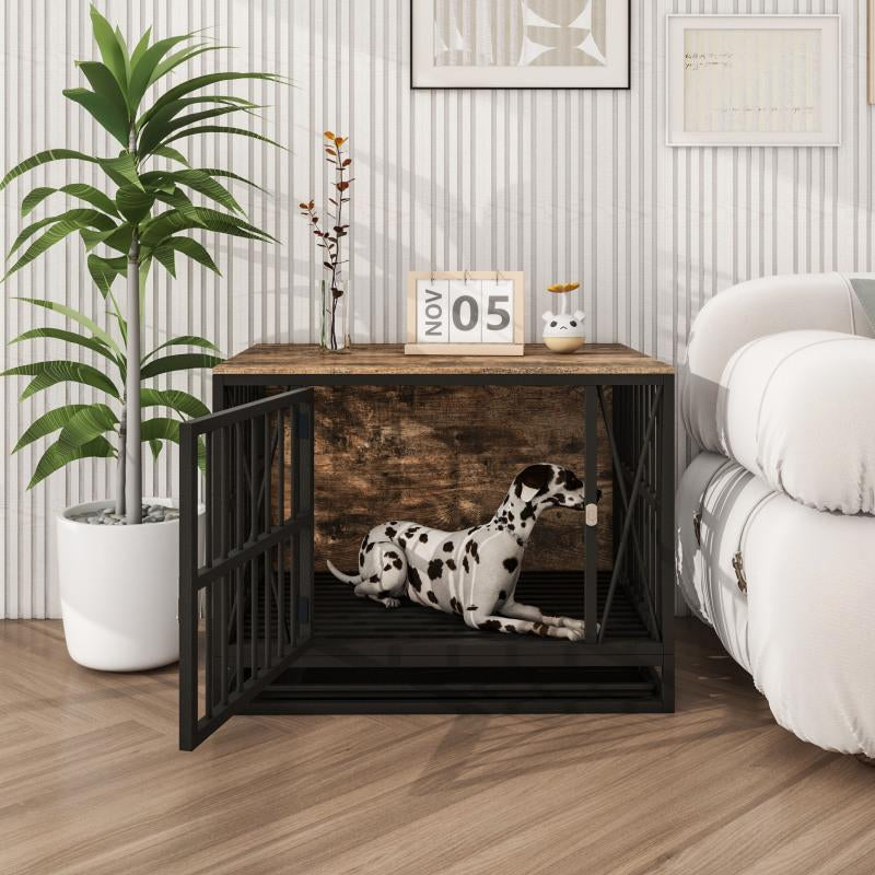 [Bellemave] Dog Crate Furniture, 32.67 Inches Dog Kennel for Dogs up to 70 Lb, with Removable Tray, Heavy-Duty Dog Cage End Table, Rustic Brown Indoor Outdoor