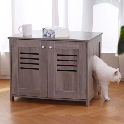 Cat Litter Box Enclosure, Litter Box Furniture, Antique Grey, Size 27.6X20.27X21.65"