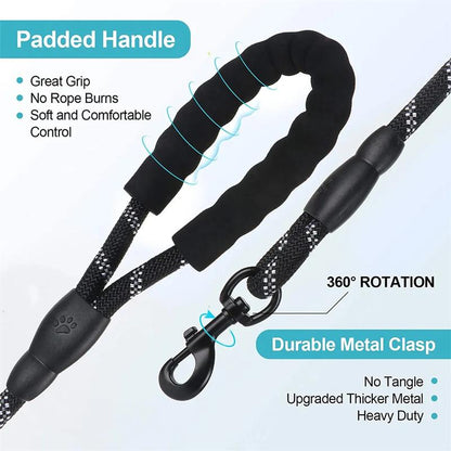 Reflective Dog Leash with Padded Handle for Comfort and Safety - Suitable for Small, Medium, and Large Dogs