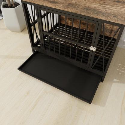 [Bellemave] Dog Crate Furniture, 32.67 Inches Dog Kennel for Dogs up to 70 Lb, with Removable Tray, Heavy-Duty Dog Cage End Table, Rustic Brown Indoor Outdoor