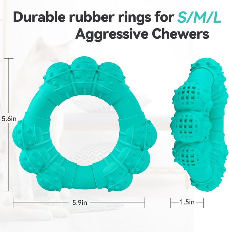 Indestructible Dog Chew Ring Toys for Aggressive Chewers, Super Chewer Dog Toys for Medium Large Dogs, Puppy Teething Rings for Relax, Interactive Dog Ring Toys, Heavy Duty Dog Teething Toys