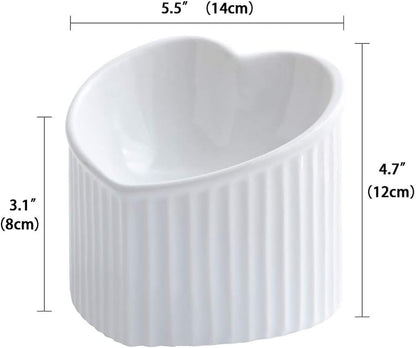 White Ceramic Raised Cat Bowls, Tilted Elevated Food or Water Bowls, Stress Free, Backflow Prevention, Dishwasher and Microwave Safe, Lead & Cadmium Free