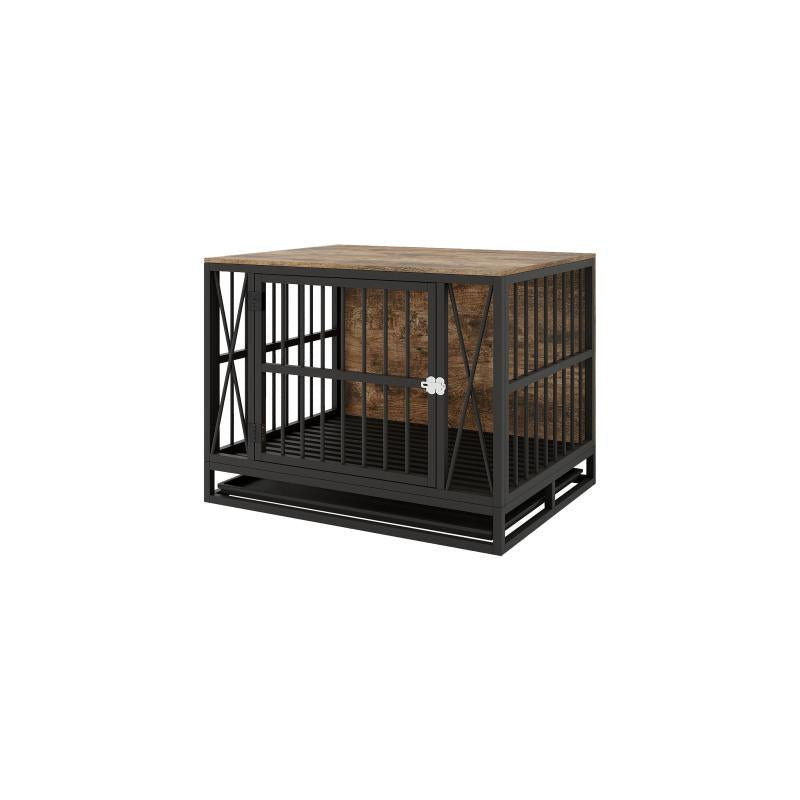 [Bellemave] Dog Crate Furniture, 32.67 Inches Dog Kennel for Dogs up to 70 Lb, with Removable Tray, Heavy-Duty Dog Cage End Table, Rustic Brown Indoor Outdoor