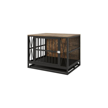 [Bellemave] Dog Crate Furniture, 32.67 Inches Dog Kennel for Dogs up to 70 Lb, with Removable Tray, Heavy-Duty Dog Cage End Table, Rustic Brown Indoor Outdoor