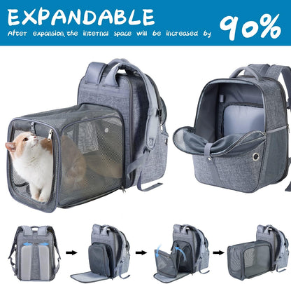 Cat Backpack Expandable - Pet Carrier Backpack - Cat Carrier Backpacks for Large Cats 20Lbs, Puppy Pet Backpack Carrier for Small Dogs, Airline Cat Travel Backpack Hiking Breathable Mesh