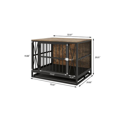 [Bellemave] Dog Crate Furniture, 32.67 Inches Dog Kennel for Dogs up to 70 Lb, with Removable Tray, Heavy-Duty Dog Cage End Table, Rustic Brown Indoor Outdoor