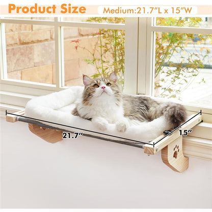 Cat Sill Window Perch Sturdy Cat Hammock Window Seat with Cushion Bed Cover, Wood & Metal Frame for Large Cats, Easy to Adjust Cat Bed for Windowsill, Bedside, Drawer and Cabinet(Cushion Bed): Size: 21.7''L X 15''W