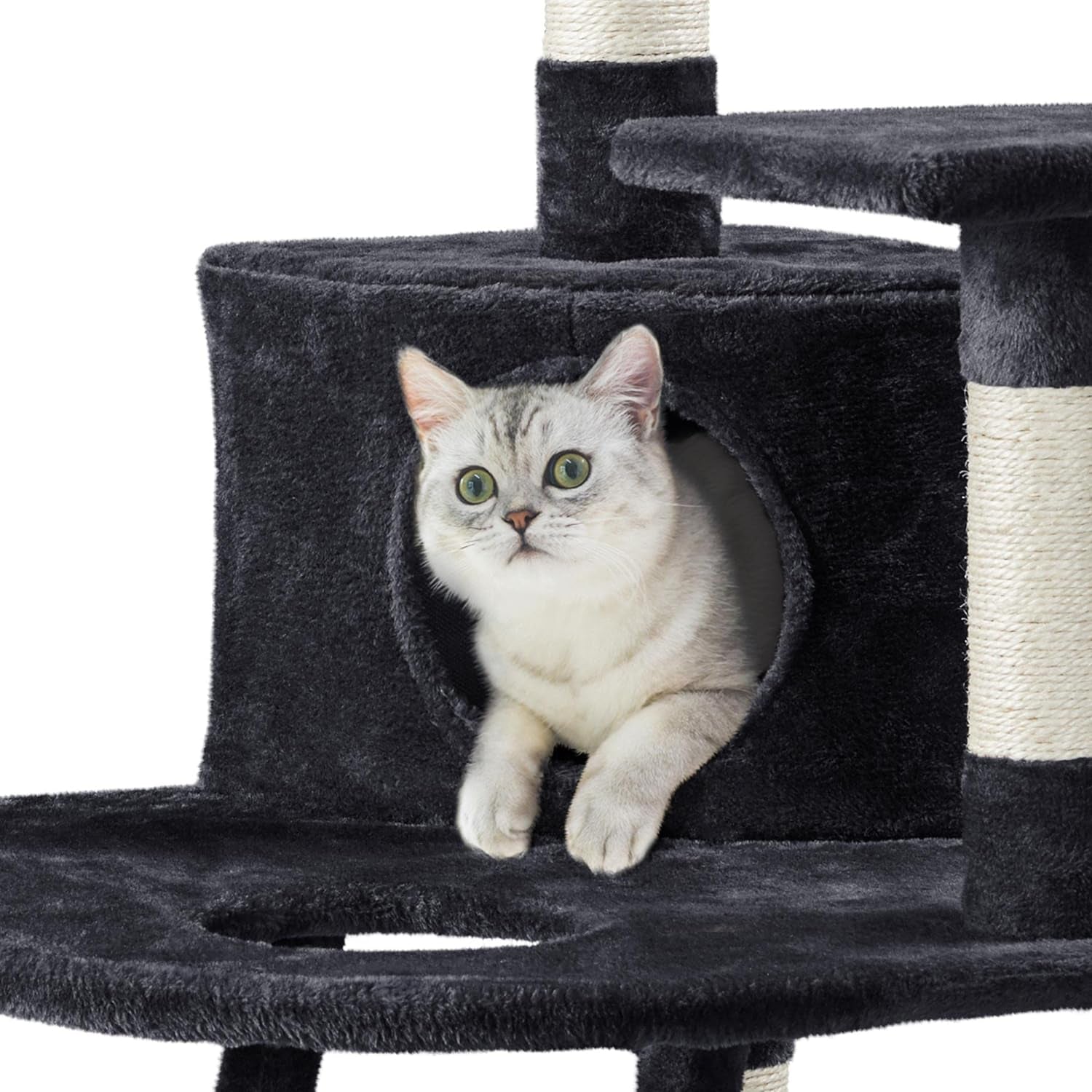 47.5'' H Cat Tree Cat Tower, Cat Scratching Post with Warm Condo Cozy Platform Funny Dangling Ball as Indoor Cats Activity Center for Play & Rest