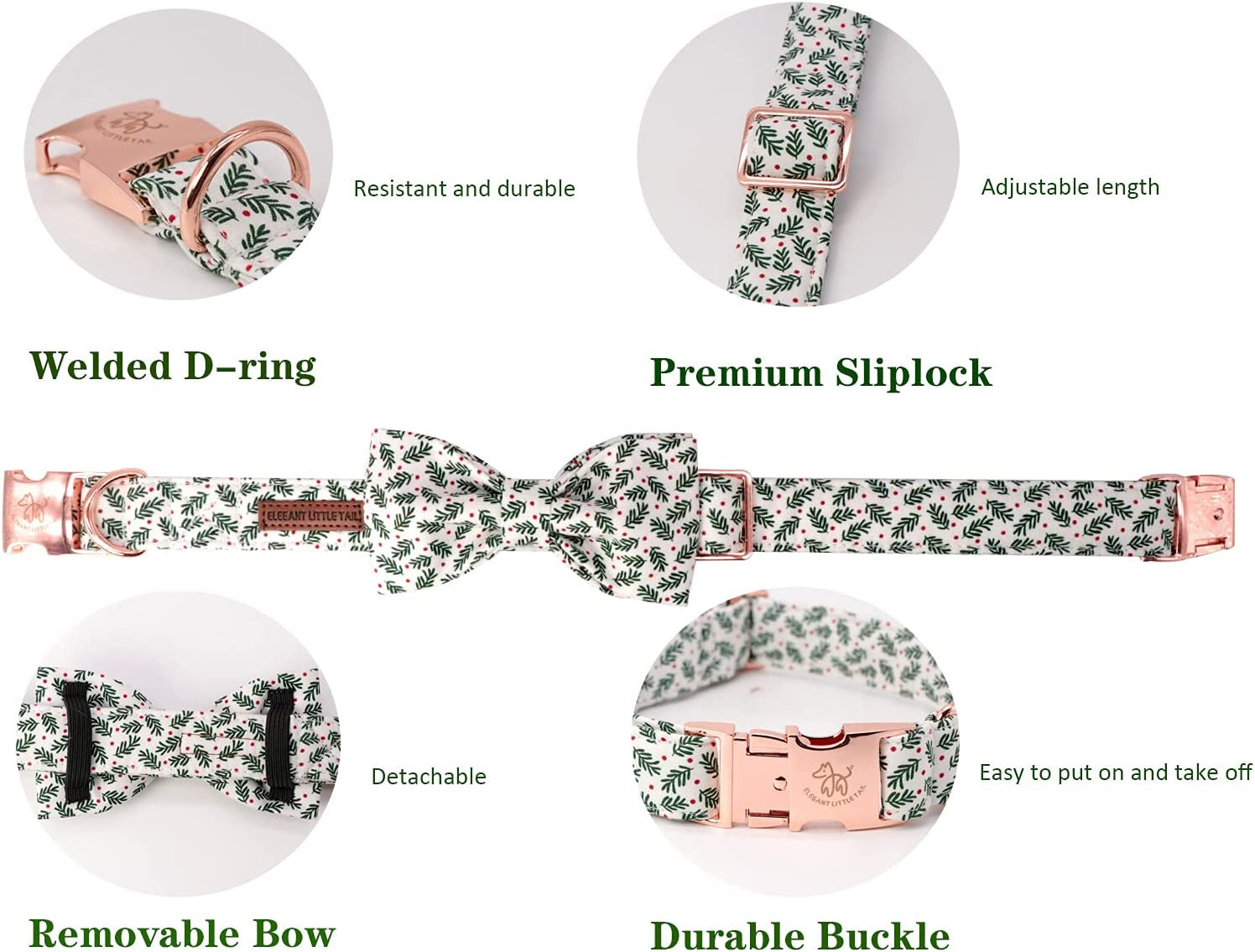 Christmas Dog Collar, Pet Collar Soft with Comfy Bowtie 