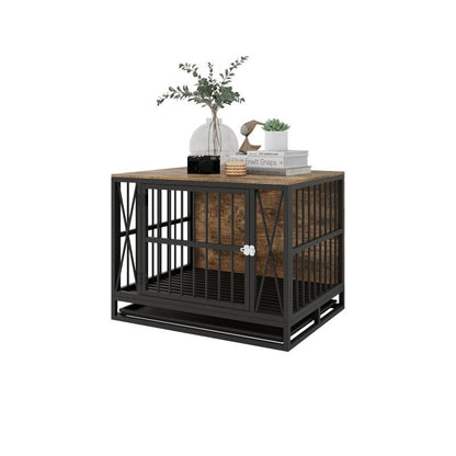 [Bellemave] Dog Crate Furniture, 32.67 Inches Dog Kennel for Dogs up to 70 Lb, with Removable Tray, Heavy-Duty Dog Cage End Table, Rustic Brown Indoor Outdoor