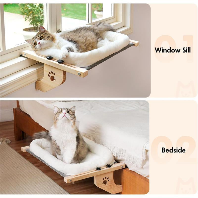 Cat Sill Window Perch Sturdy Cat Hammock Window Seat with Cushion Bed Cover, Wood & Metal Frame for Large Cats, Easy to Adjust Cat Bed for Windowsill, Bedside, Drawer and Cabinet(Cushion Bed): Size: 21.7''L X 15''W