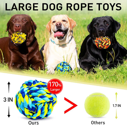 Dog Chew Toys for Aggressive Chewers, Dog Balls for Large Dogs, Heavy Duty Dog Toys with Tough Twisted, Dental Cotton Dog Rope Toy for Medium Dogs, 6 Pack Indestructible Chew Toys