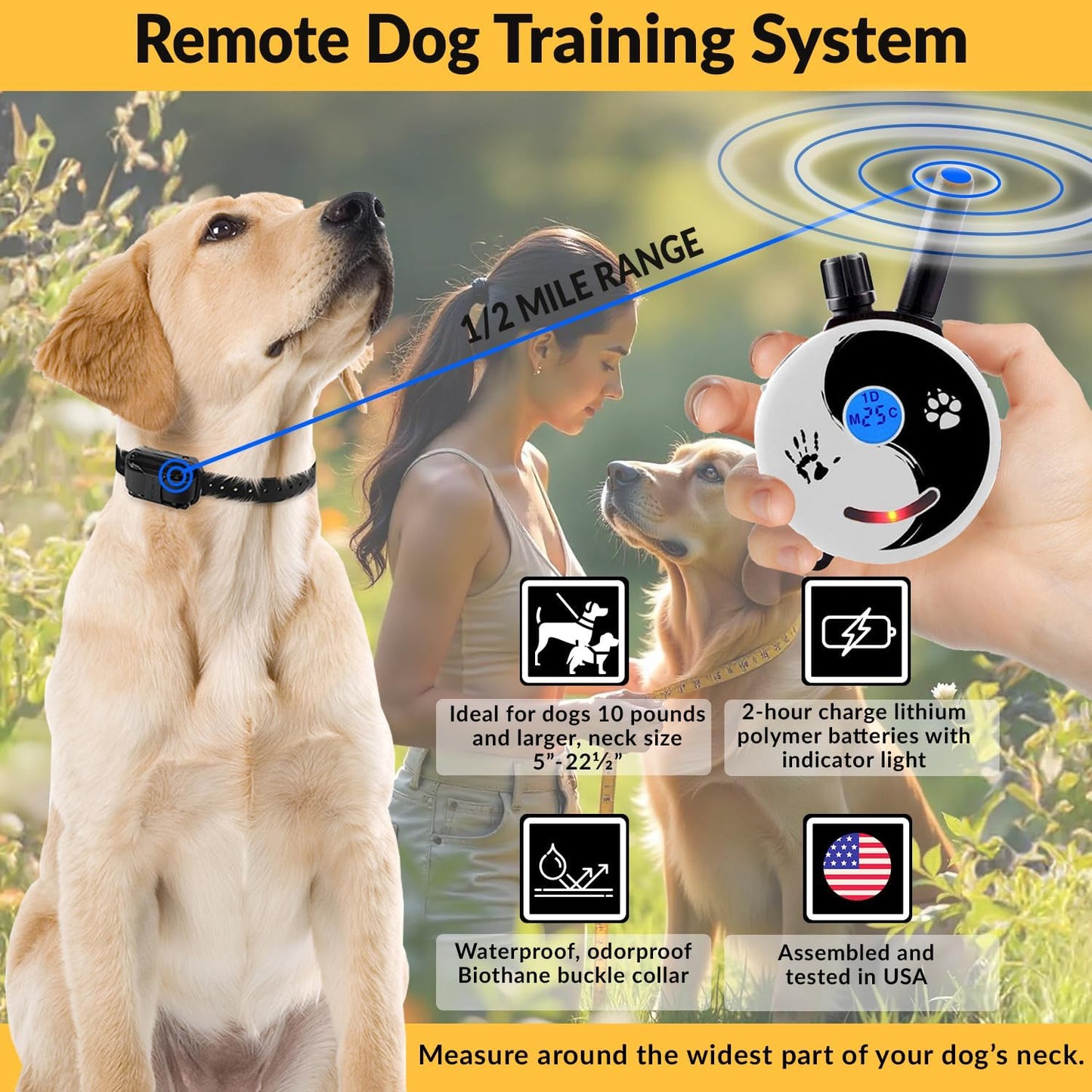 E-Collar Dog Training Collar, Rechargeable Remote + Finger Clicker